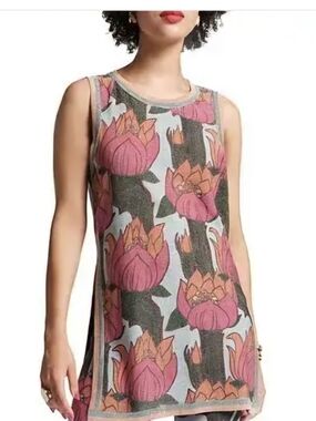 Francis Valentine Floral Pink Sleeveless Women's Tank Top Size L NWT